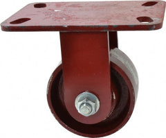 Hamilton - 4" Diam x 2" Wide x 5-5/8" OAH Top Plate Mount Rigid Caster - Cast Iron, 1,000 Lb Capacity, Roller Bearing, 4-1/2 x 6-1/2" Plate - Exact Tooling