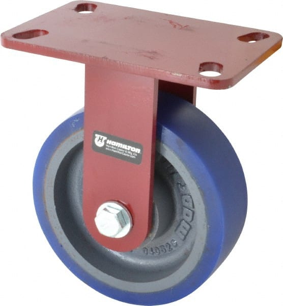 Hamilton - 6" Diam x 2" Wide x 7-3/4" OAH Top Plate Mount Rigid Caster - Polyurethane, 960 Lb Capacity, Precision Sealed Bearing, 4-1/2 x 6-1/2" Plate - Exact Tooling