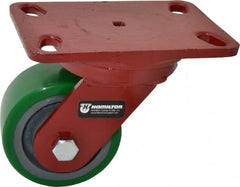 Hamilton - 4" Diam x 2" Wide x 5-5/8" OAH Top Plate Mount Swivel Caster - Polyurethane, 750 Lb Capacity, Precision Sealed Bearing, 4-1/2 x 6-1/2" Plate - Exact Tooling