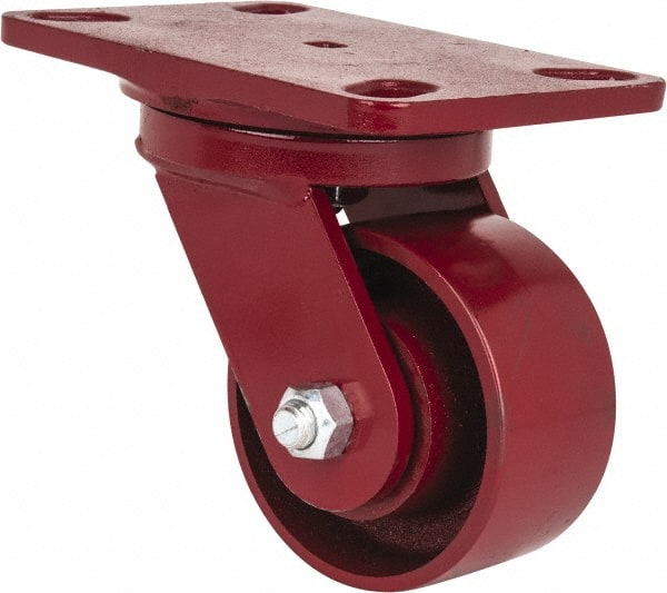 Hamilton - 4" Diam x 2" Wide x 5-5/8" OAH Top Plate Mount Swivel Caster - Cast Iron, 1,000 Lb Capacity, Roller Bearing, 4-1/2 x 6-1/2" Plate - Exact Tooling