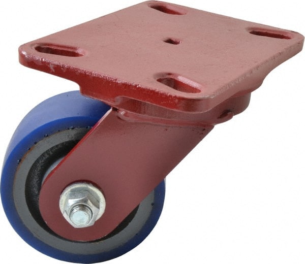 Hamilton - 4" Diam x 2" Wide x 5-5/8" OAH Top Plate Mount Swivel Caster - Polyurethane, 600 Lb Capacity, Precision Sealed Bearing, 4-1/2 x 6-1/2" Plate - Exact Tooling