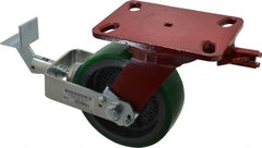 Hamilton - 6" Diam x 2" Wide x 7-3/4" OAH Top Plate Mount Swivel Caster with Brake - Polyurethane, 1,200 Lb Capacity, Precision Sealed Bearing, 4-1/2 x 6-1/2" Plate - Exact Tooling