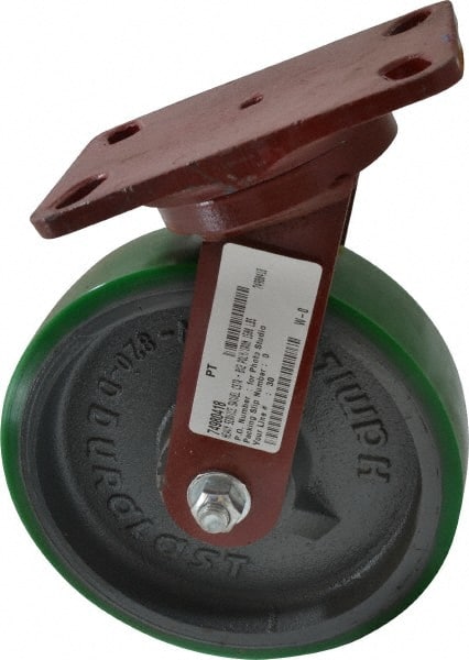 Hamilton - 8" Diam x 2" Wide x 9-3/4" OAH Top Plate Mount Swivel Caster - Polyurethane, 1,500 Lb Capacity, Precision Sealed Bearing, 4-1/2 x 6-1/2" Plate - Exact Tooling