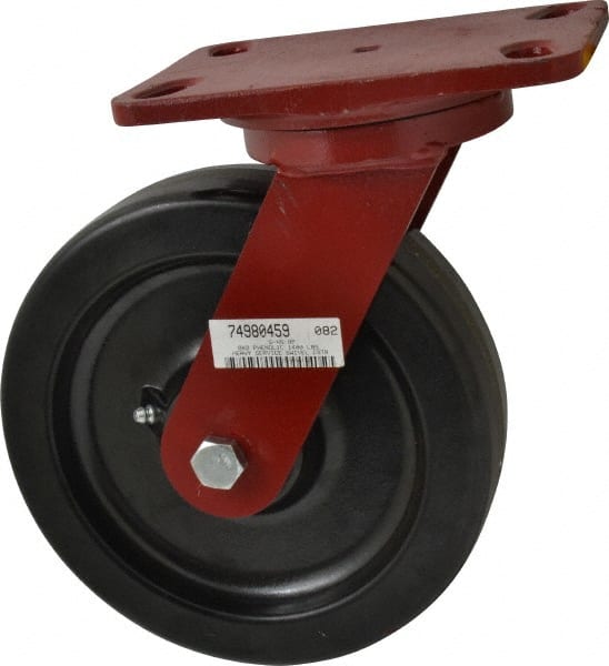 Hamilton - 8" Diam x 2" Wide x 9-3/4" OAH Top Plate Mount Swivel Caster - Phenolic, 1,400 Lb Capacity, Roller Bearing, 4-1/2 x 6-1/2" Plate - Exact Tooling