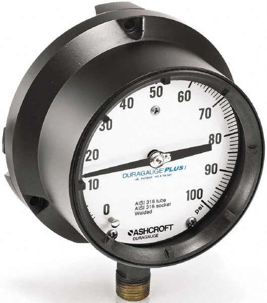 Ashcroft - 6" Dial, 1/2 Thread, 0-160 Scale Range, Pressure Gauge - Lower Connection Mount, Accurate to 0.5% of Scale - Exact Tooling