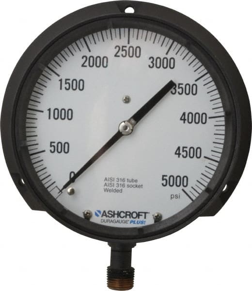 Ashcroft - 6" Dial, 1/2 Thread, 0-5,000 Scale Range, Pressure Gauge - Lower Connection Mount, Accurate to 0.5% of Scale - Exact Tooling