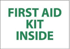 NMC - "First Aid Kit Inside", 7" Long x 10" Wide, Pressure-Sensitive Vinyl Safety Sign - Rectangle, 0.004" Thick, Use for First Aid - Exact Tooling