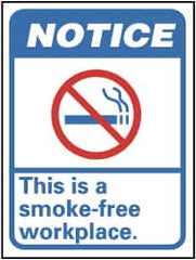 NMC - "Notice - This Is a Smoke-Free Workplace", 14" Long x 10" Wide, Rigid Plastic Safety Sign - Rectangle, 0.05" Thick, Use for Smoking Regulations - Exact Tooling