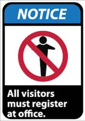 NMC - "Notice - All Visitors Must Register at Office", 14" Long x 10" Wide, Rigid Plastic Safety Sign - Rectangle, 0.05" Thick, Use for Security & Admittance - Exact Tooling