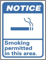 NMC - "Notice - Smoking Permitted in This Area", 14" Long x 10" Wide, Rigid Plastic Safety Sign - Rectangle, 0.05" Thick, Use for Smoking Regulations - Exact Tooling