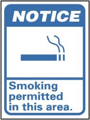 NMC - "Notice - Smoking Permitted in This Area", 14" Long x 10" Wide, Rigid Plastic Safety Sign - Rectangle, 0.05" Thick, Use for Smoking Regulations - Exact Tooling