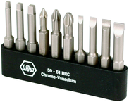 10 Piece - Slotted 3.0; 4.5; 5.5; 6.5mm; Phillips 1; 2; 3 and Square 1; 2; 3 - Power Bit Belt Pack With Holder - Exact Tooling