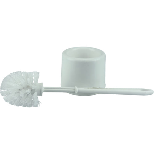 Toilet Bowl Brush Set, White Plastic Fill, Plastic Handle and Holder - Exact Tooling