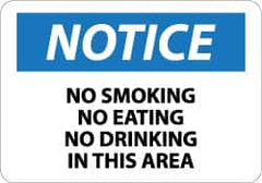 NMC - "Notice - No Smoking - No Eating - No Drinking in This Area", 7" Long x 10" Wide, Pressure-Sensitive Vinyl Safety Sign - Rectangle, 0.004" Thick, Use for Accident Prevention - Exact Tooling