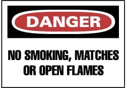 NMC - "Danger - No Smoking, Matches or Open Flames", 7" Long x 10" Wide, Rigid Plastic Safety Sign - Rectangle, 0.05" Thick, Use for Accident Prevention - Exact Tooling