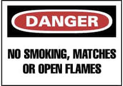 NMC - "Danger - No Smoking, Matches or Open Flames", 7" Long x 10" Wide, Pressure-Sensitive Vinyl Safety Sign - Rectangle, 0.004" Thick, Use for Accident Prevention - Exact Tooling