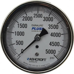 Ashcroft - 3-1/2" Dial, 1/4 Thread, 0-5,000 Scale Range, Pressure Gauge - Center Back Connection Mount, Accurate to 1% of Scale - Exact Tooling