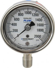 Ashcroft - 2-1/2" Dial, 1/4 Thread, 0-2,000 Scale Range, Pressure Gauge - Lower Connection Mount, Accurate to 1% of Scale - Exact Tooling