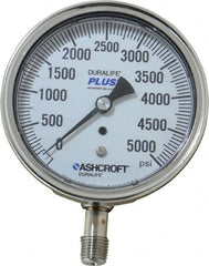 Ashcroft - 3-1/2" Dial, 1/4 Thread, 0-5,000 Scale Range, Pressure Gauge - Lower Connection Mount, Accurate to 1% of Scale - Exact Tooling