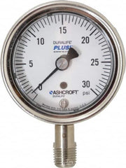 Ashcroft - 2-1/2" Dial, 1/4 Thread, 0-30 Scale Range, Pressure Gauge - Lower Connection Mount, Accurate to 1% of Scale - Exact Tooling
