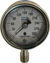 Ashcroft - 2-1/2" Dial, 1/4 Thread, 0-300 Scale Range, Pressure Gauge - Lower Connection Mount, Accurate to 1% of Scale - Exact Tooling