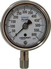 Ashcroft - 2-1/2" Dial, 1/4 Thread, 0-600 Scale Range, Pressure Gauge - Lower Connection Mount, Accurate to 1% of Scale - Exact Tooling