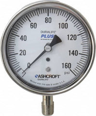 Ashcroft - 3-1/2" Dial, 1/4 Thread, 0-160 Scale Range, Pressure Gauge - Lower Connection Mount, Accurate to 1% of Scale - Exact Tooling