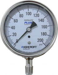 Ashcroft - 3-1/2" Dial, 1/4 Thread, 0-200 Scale Range, Pressure Gauge - Lower Connection Mount, Accurate to 1% of Scale - Exact Tooling