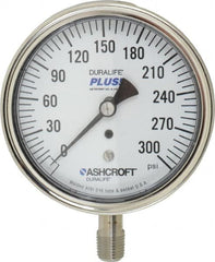 Ashcroft - 3-1/2" Dial, 1/4 Thread, 0-300 Scale Range, Pressure Gauge - Lower Connection Mount, Accurate to 1% of Scale - Exact Tooling