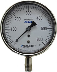 Ashcroft - 3-1/2" Dial, 1/4 Thread, 0-600 Scale Range, Pressure Gauge - Lower Connection Mount, Accurate to 1% of Scale - Exact Tooling
