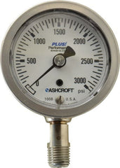 Ashcroft - 2-1/2" Dial, 1/4 Thread, 0-3,000 Scale Range, Pressure Gauge - Lower Connection Mount, Accurate to 3-2-3% of Scale - Exact Tooling
