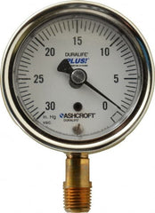 Ashcroft - 2-1/2" Dial, 1/4 Thread, 30-0 Scale Range, Pressure Gauge - Lower Connection Mount, Accurate to 1% of Scale - Exact Tooling