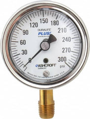 Ashcroft - 2-1/2" Dial, 1/4 Thread, 0-300 Scale Range, Pressure Gauge - Lower Connection Mount, Accurate to 1% of Scale - Exact Tooling