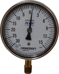 Ashcroft - 3-1/2" Dial, 1/4 Thread, 30-0-15 Scale Range, Pressure Gauge - Lower Connection Mount, Accurate to 1% of Scale - Exact Tooling