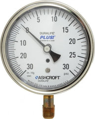 Ashcroft - 3-1/2" Dial, 1/4 Thread, 30-0-30 Scale Range, Pressure Gauge - Lower Connection Mount, Accurate to 1% of Scale - Exact Tooling