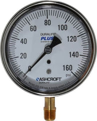 Ashcroft - 3-1/2" Dial, 1/4 Thread, 0-160 Scale Range, Pressure Gauge - Lower Connection Mount, Accurate to 1% of Scale - Exact Tooling