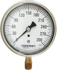 Ashcroft - 3-1/2" Dial, 1/4 Thread, 0-300 Scale Range, Pressure Gauge - Lower Connection Mount, Accurate to 1% of Scale - Exact Tooling