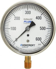 Ashcroft - 3-1/2" Dial, 1/4 Thread, 0-600 Scale Range, Pressure Gauge - Lower Connection Mount, Accurate to 1% of Scale - Exact Tooling