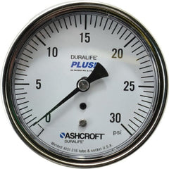 Ashcroft - 3-1/2" Dial, 1/4 Thread, 0-30 Scale Range, Pressure Gauge - Center Back Connection Mount, Accurate to 1% of Scale - Exact Tooling