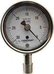 Ashcroft - 2-1/2" Dial, 1/4 Thread, 30-0 Scale Range, Pressure Gauge - Lower Connection Mount, Accurate to 1% of Scale - Exact Tooling