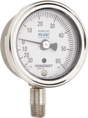 Ashcroft - 2-1/2" Dial, 1/4 Thread, 30-0-60 Scale Range, Pressure Gauge - Lower Connection Mount, Accurate to 1% of Scale - Exact Tooling