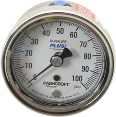 Ashcroft - 2-1/2" Dial, 1/4 Thread, 0-100 Scale Range, Pressure Gauge - Center Back Connection Mount, Accurate to 1% of Scale - Exact Tooling