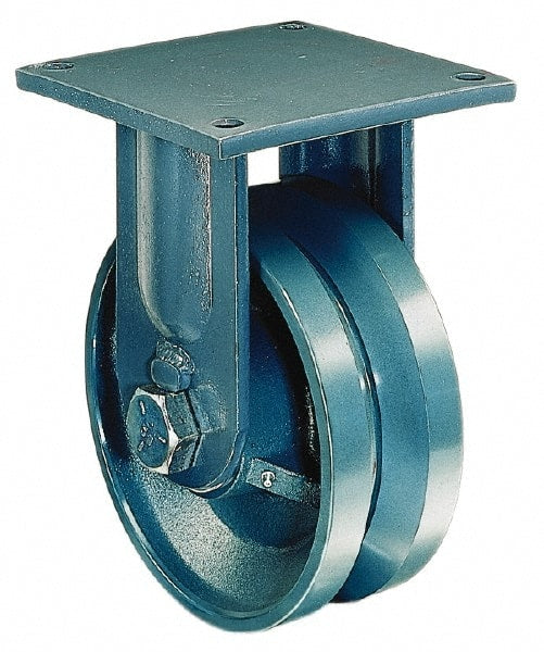Hamilton - 8" Diam x 3" Wide x 11" OAH Top Plate Mount Rigid Caster - Forged Steel, 6,000 Lb Capacity, Tapered Bearing, 8-1/2 x 8-1/2" Plate - Exact Tooling