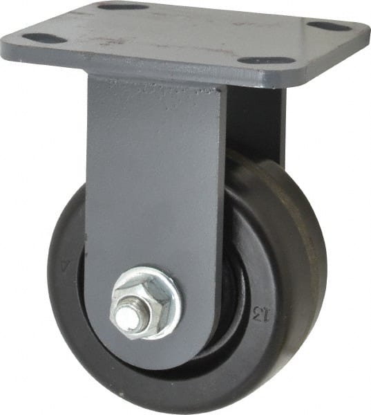 Hamilton - 4" Diam x 2" Wide x 5-5/8" OAH Top Plate Mount Rigid Caster - Phenolic, 800 Lb Capacity, Roller Bearing, 4 x 4-1/2" Plate - Exact Tooling