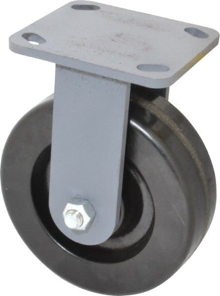 Hamilton - 6" Diam x 2" Wide x 7-1/2" OAH Top Plate Mount Rigid Caster - Phenolic, 1,200 Lb Capacity, Roller Bearing, 4 x 4-1/2" Plate - Exact Tooling