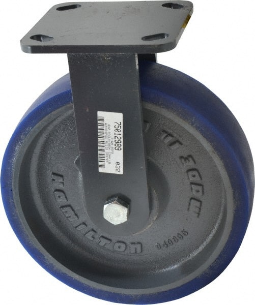 Hamilton - 8" Diam x 2" Wide x 9-1/2" OAH Top Plate Mount Rigid Caster - Polyurethane, 1,200 Lb Capacity, Precision Sealed Bearing, 4 x 4-1/2" Plate - Exact Tooling
