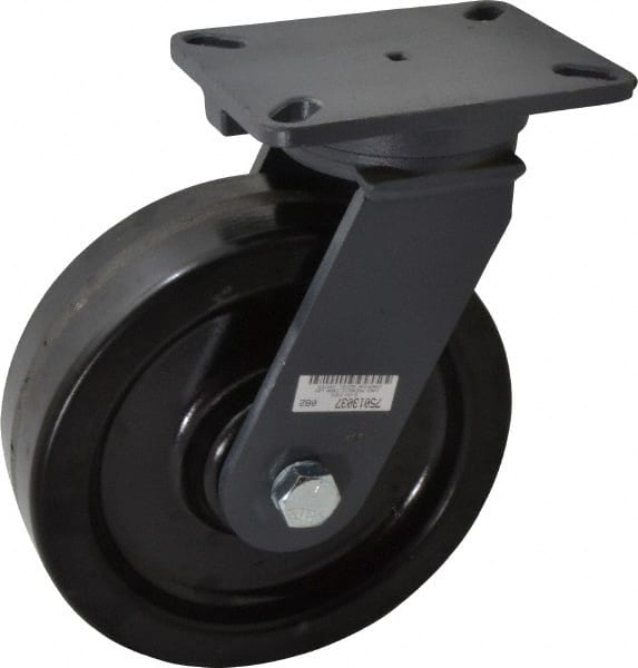 Hamilton - 10" Diam x 3" Wide x 12-1/2" OAH Top Plate Mount Swivel Caster - Phenolic, 2,900 Lb Capacity, Roller Bearing, 5-1/4 x 7-1/4" Plate - Exact Tooling