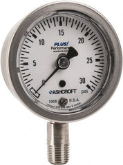 Ashcroft - 2-1/2" Dial, 1/4 Thread, 0-30 Scale Range, Pressure Gauge - Lower Connection Mount, Accurate to 3-2-3% of Scale - Exact Tooling