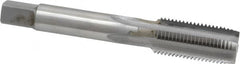Made in USA - 9/16-18 UNF 2B 4 Flute Bright Finish Carbide-Tipped Straight Flute Machine Tap - Plug, Right Hand Thread, 3-19/32" OAL, H3 Limit, Oversize, Through Coolant - Exact Tooling