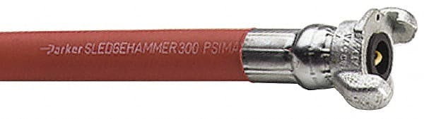 Parker - 3/4" ID x 1-5/32" OD 50' Long Sledgehammer Hose - Universal Style Coupling Ends, 300 Working psi, -40 to 212°F, Red - Exact Tooling